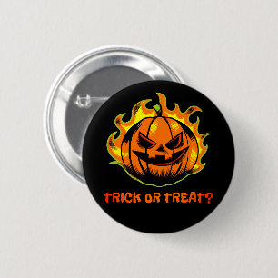 Bóton Redondo 5.08cm Abobrinha Flamejante de Halloween – Truque ou Gulo