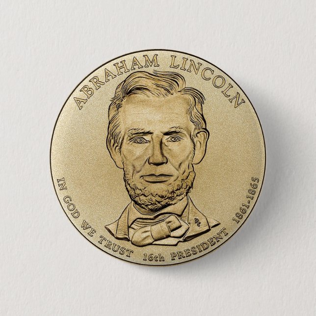 Bóton Redondo 5.08cm Abraham Lincoln $1 Botão de Moedas Presidenciais (Frente)
