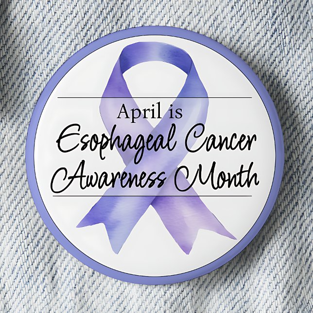 Bóton Redondo 5.08cm Abril Mês de Consciência do Cancer Esofágico (April is Esophageal Cancer Awareness Month pinback button.  Periwinkle awareness ribbon.)