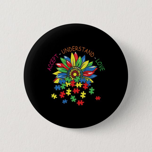 Bóton Redondo 5.08cm Accept Flower Daisy Compreende Autismo Awarene (Frente)