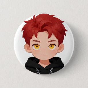 Bóton Redondo 5.08cm Acessório de Anime Menino Chibi Fofo de Cabelo Ver