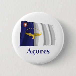Bóton Redondo 5.08cm Açores que acenam a bandeira com nome no portugu