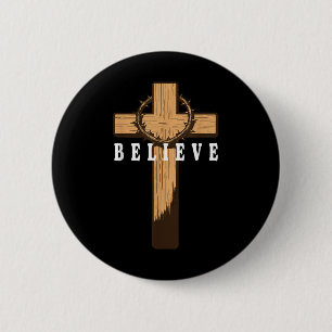 Bóton Redondo 5.08cm Acredite em Jesus Cristo Cruz Cristã Deus Fé Bíbli