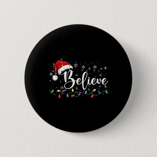 Bóton Redondo 5.08cm Acredite no Natal Luz Vermelha Santa Hat Família X