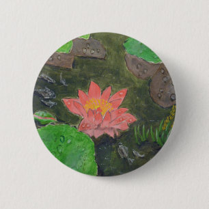 Bóton Redondo 5.08cm acrílico na canvas, flor de lírio de água rosa