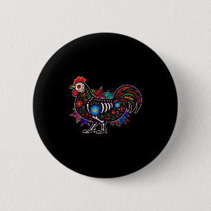 Bóton Redondo 5.08cm Açúcar Crânio Frango Dia De Muertos Dia De Hallowe