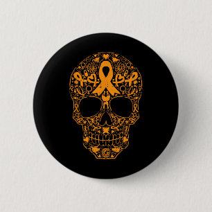 Bóton Redondo 5.08cm Açúcar Crânio Laranja Fita Leucemia Cancer Awarene