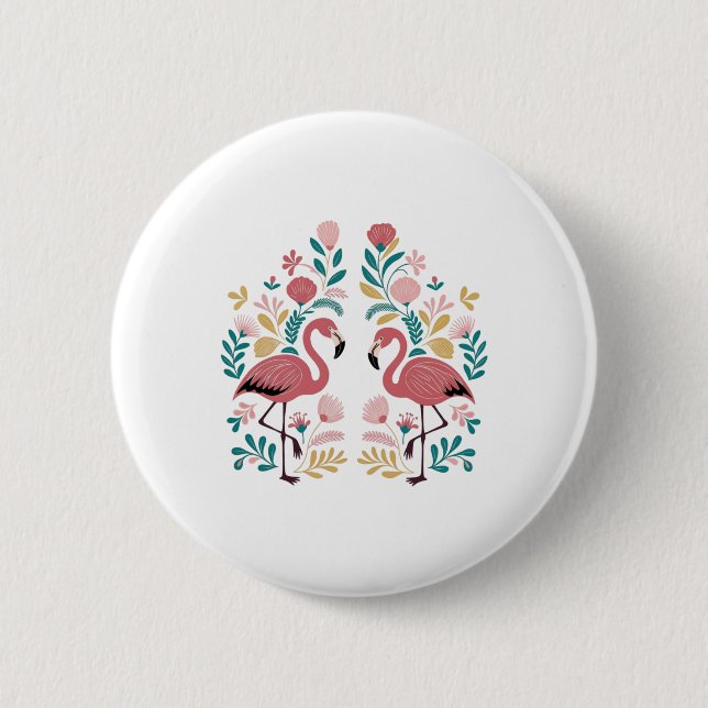 Bóton Redondo 5.08cm Adesivo de Dois Flamingos (Frente)