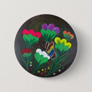 Bóton Redondo 5.08cm Adesivo - Obra de arte feita à mão - Borboleta Flo