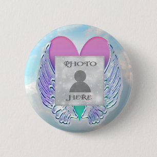 Bóton Redondo 5.08cm Adicionar Foto Personalizada Coração Anjo de Mem