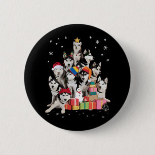 Bóton Redondo 5.08cm Adorável Árvore de Natal do Husky Siberiano Amante