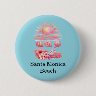 Bóton Redondo 5.08cm Aesthetic Pink Beach Sunset Watercolor