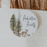 Bóton Redondo 5.08cm Aguardações de Animais Florestais<br><div class="desc">Apresentando a nossa aventura sobre animais da floresta... espera o botão perfeito para uma celebração fofa e caprichosa! Apresentando um tema moderno da floresta aquática com criaturas adoráveis como uma raposa, urso pardo, coelho e veado, é excelente para um chá neutro em termos de gênero. Essa design boêmica estabelece uma...</div>