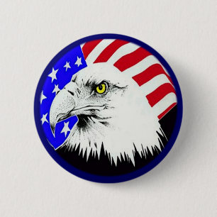 Bóton Redondo 5.08cm Águia Balda e Bandeira Americana