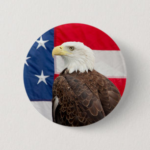Bóton Redondo 5.08cm Águia-careca com a bandeira americana