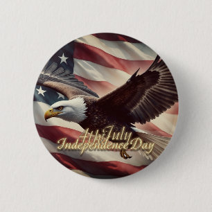 Bóton Redondo 5.08cm Águia de 4 de Julho com Bandeira Americana