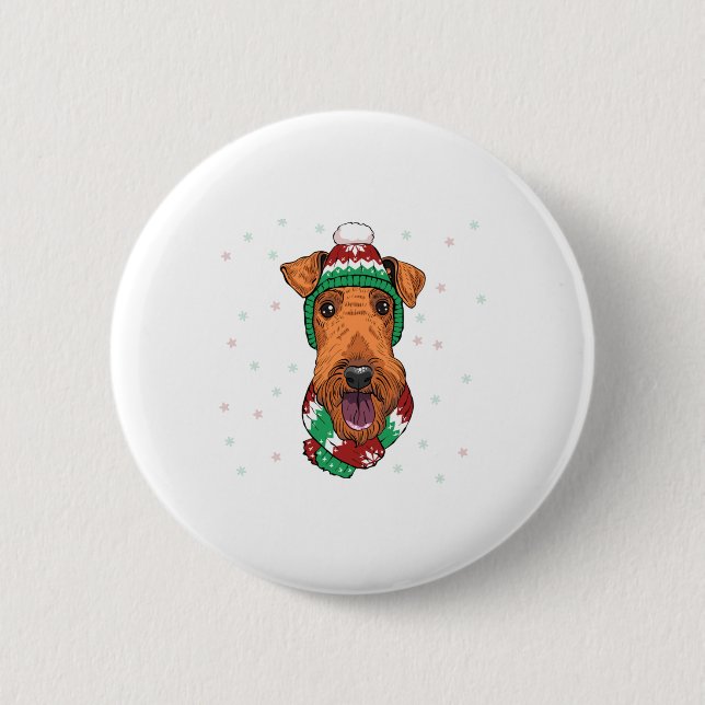 Bóton Redondo 5.08cm Airedale Terrier no chapéu de natal (Frente)