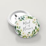Bóton Redondo 5.08cm Alabaster Floral Wreath Madrinha de casamento<br><div class="desc">Identifique os jogadores-chave no seu chá de panela com nossos botões florais elegantes e doces. O botão apresenta uma camada floral verde e branca de aquarela com dentro de "madrinha de casamento" inscrito no script com letra de mão.</div>
