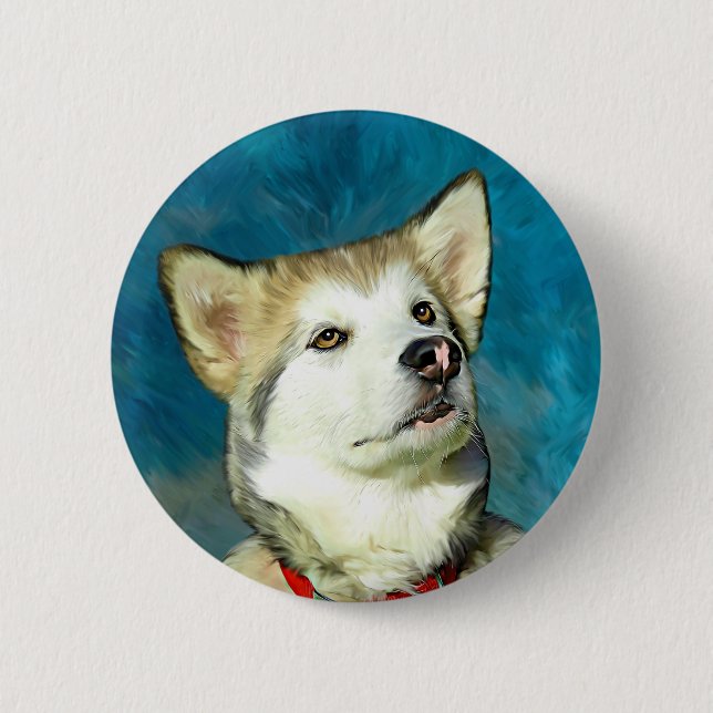 Bóton Redondo 5.08cm Alaskan Malamute Dog Art (Frente)