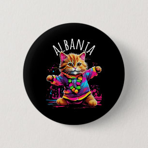 Bóton Redondo 5.08cm Albânia Gato de Dança Colorida, Engraçado e Engraç