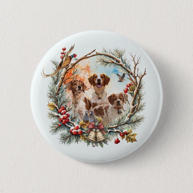 Bóton Redondo 5.08cm  Alegria de Férias com um Brittany Spaniel (Frente)