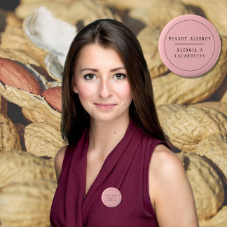 Bóton Redondo 5.08cm Alerta de Alergia Bilíngue a Amendoins Rosa Espanh