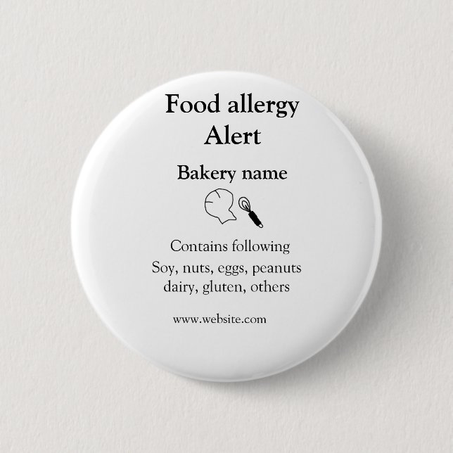 Bóton Redondo 5.08cm Alerta de alergia de comida adicionar nome texto i (Frente)