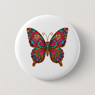 Bóton Redondo 5.08cm Alfinete de Borboleta Boho de Vidro Colorido