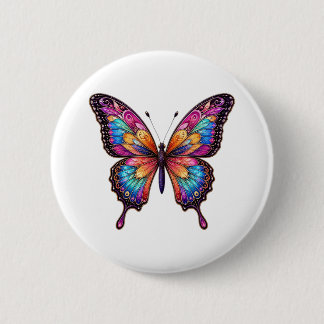 Bóton Redondo 5.08cm Alfinete Estético de Borboleta Mosaico Vibrante