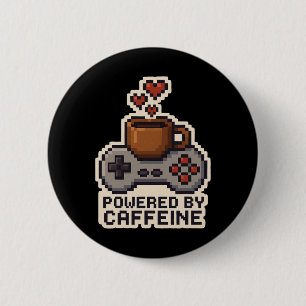 Bóton Redondo 5.08cm Alimentado Por Cafeína Pixel Art Jogador Amante De