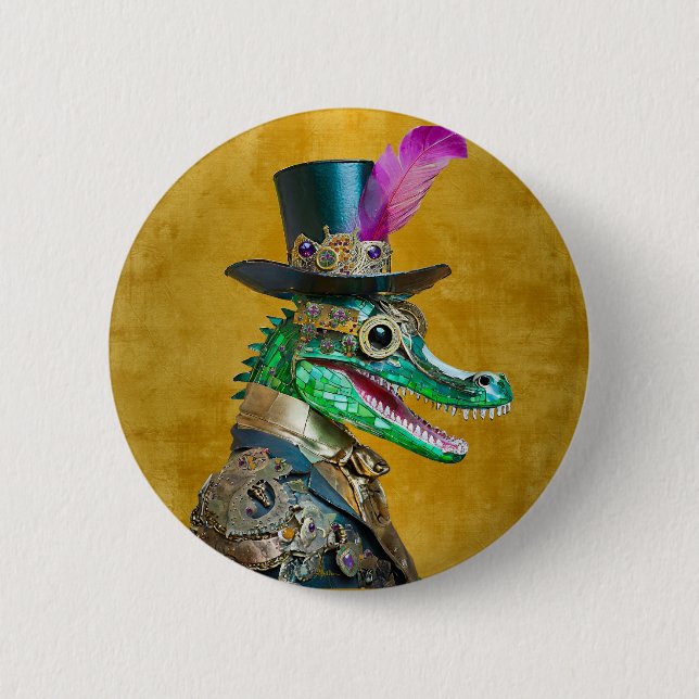 Bóton Redondo 5.08cm Alligator Animal do Partido Steampunk do Mardi Gra (Frente)