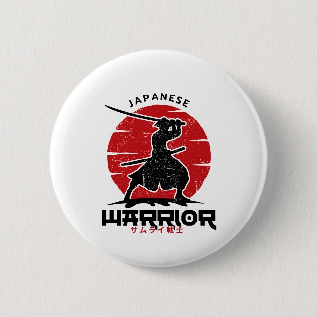 Bóton Redondo 5.08cm Almofada Silhueta Samurai Japonês (Frente)