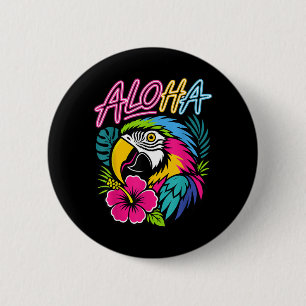 Bóton Redondo 5.08cm Aloha Trocal Papagaio Havaí Viagem Arara Hibisco