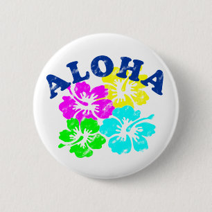 Bóton Redondo 5.08cm Aloha Vintage Botão Pinback Cor-de-rosa Verde Ama