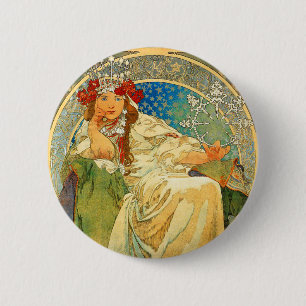 Bóton Redondo 5.08cm Alphonse Mucha Art Nouveau Princess Hyacinth