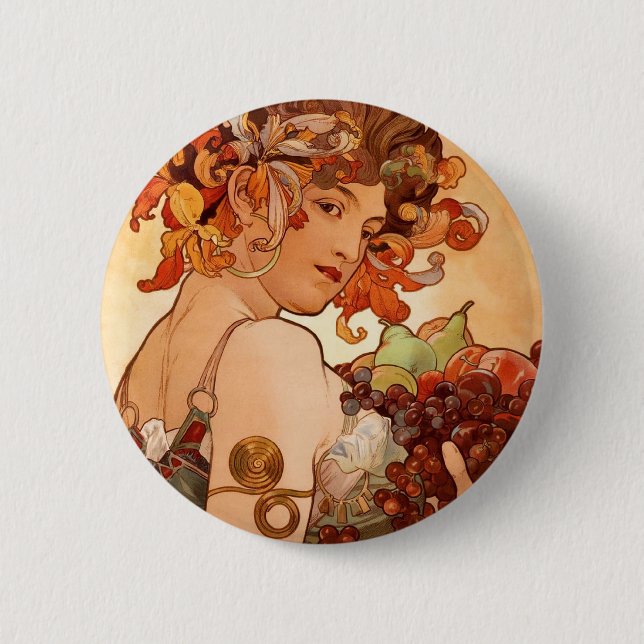 Bóton Redondo 5.08cm Alphonse Mucha - as frutas (Frente)