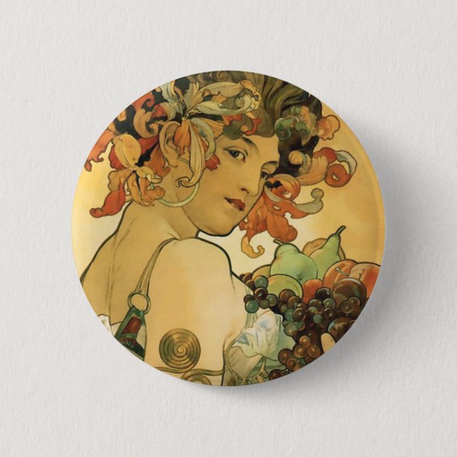 Bóton Redondo 5.08cm Alphonse Mucha ~ Fruta. 1897 (Frente)