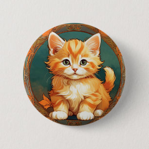 Bóton Redondo 5.08cm Alphonse Mucha Style Orange Cat