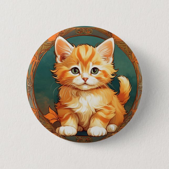 Bóton Redondo 5.08cm Alphonse Mucha Style Orange Cat (Frente)