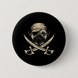 Bóton Redondo 5.08cm Amante de cachorro Pug Pirata Antigo