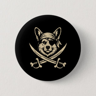 Bóton Redondo 5.08cm Amante de Cão Corgi Caveira de Pirata Vintage