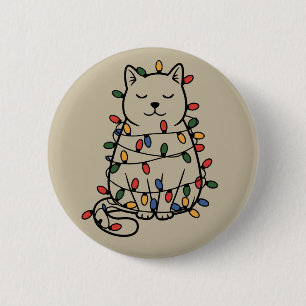 Bóton Redondo 5.08cm Amante de Gatos Fofos Luzes de Natal Gata Mãe Nata