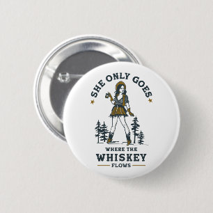 Bóton Redondo 5.08cm Amante de Whisky Cowgirl Ocidental Vintage Engraça