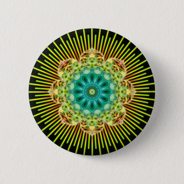 Bóton Redondo 5.08cm Amarelo Mandala | preto (Frente)