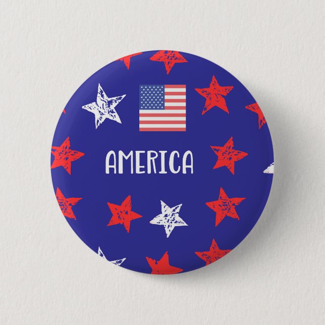 Bóton Redondo 5.08cm América Red White Blue Stars com bandeira (Frente)