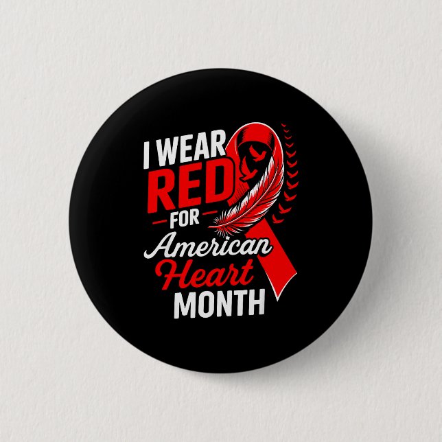 Bóton Redondo 5.08cm American Heart Disease Awareness Month Ribbon Red  (Frente)