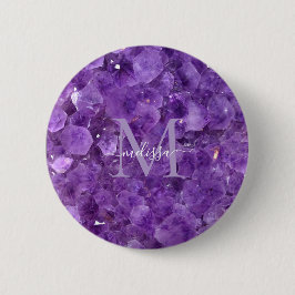 Bóton Redondo 5.08cm Amethyst Birthstone Monogram Personalized Name