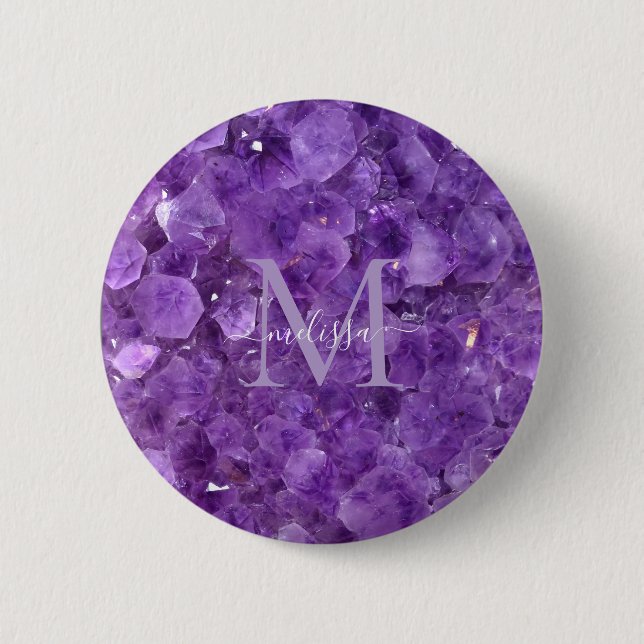 Bóton Redondo 5.08cm Amethyst Birthstone Monogram Personalized Name (Frente)