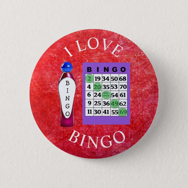 Bóton Redondo 5.08cm Amo o botão BINGO Red & Purple Cards (Frente)