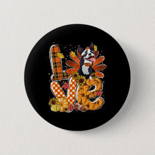 Bóton Redondo 5.08cm Amor Ação de Graças Cute Boston Terrier Turkey Pum